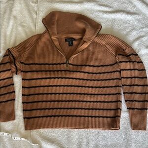 Rachel Zoe Tan and Black Striped Zip-Up Sweater